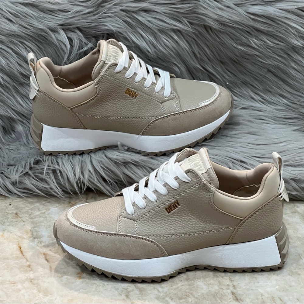 DNKY Women’s Tan Leather Lace Up Sneakers